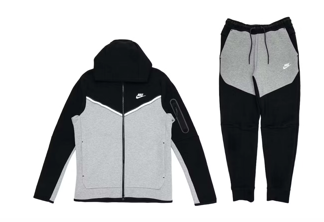 Nike Sportswear Tech Fleece Full Zip Hoodie & Joggers Set Black/Dark Grey Heather/White